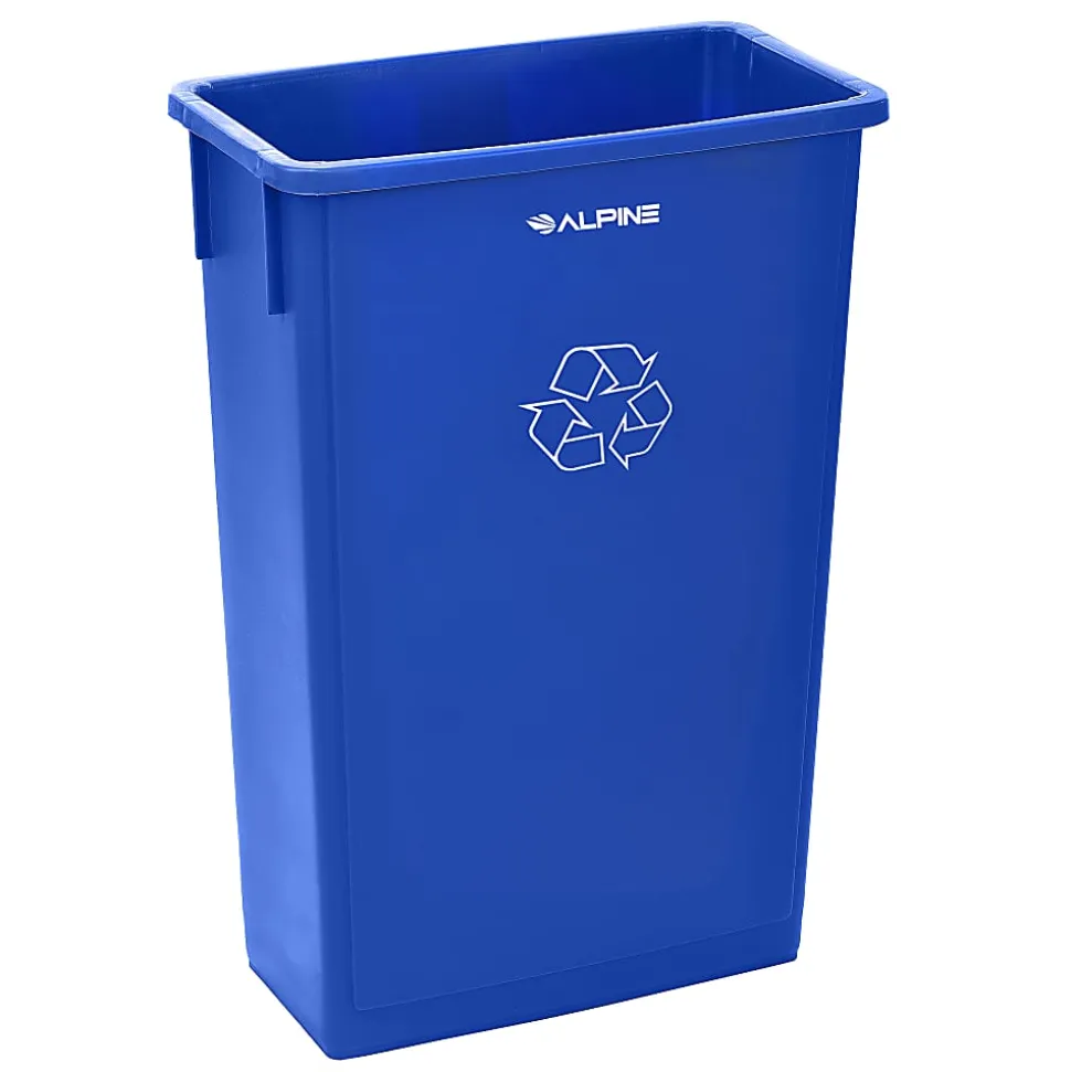 Alpine Industries Trash Can Recycle Bin And Paper Slotted Recycling Lid, 23 Gallons, Blue
