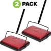 Alpine Manual Triple Brush Floor And Carpet Sweepers, Red, Pack Of 2 Sweepers