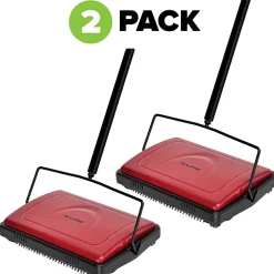 Alpine Manual Triple Brush Floor And Carpet Sweepers, Red, Pack Of 2 Sweepers