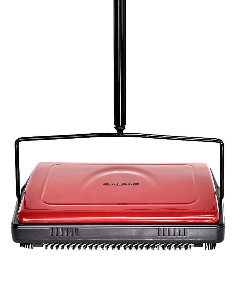 Alpine Manual Triple Brush Floor And Carpet Sweepers, Red, Pack Of 2 Sweepers