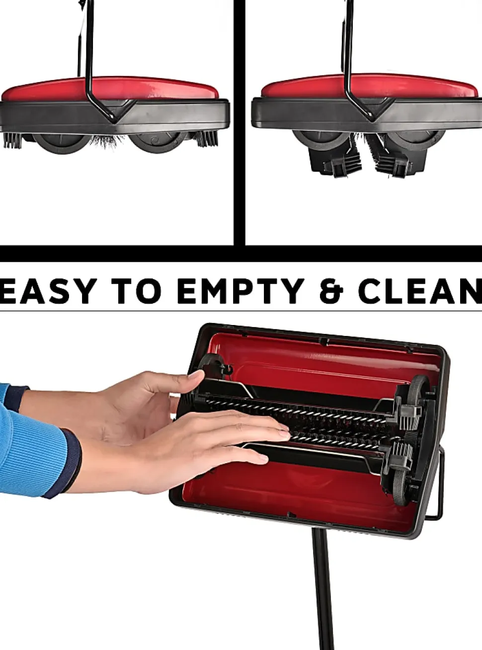 Alpine Manual Triple Brush Floor And Carpet Sweepers, Red, Pack Of 2 Sweepers