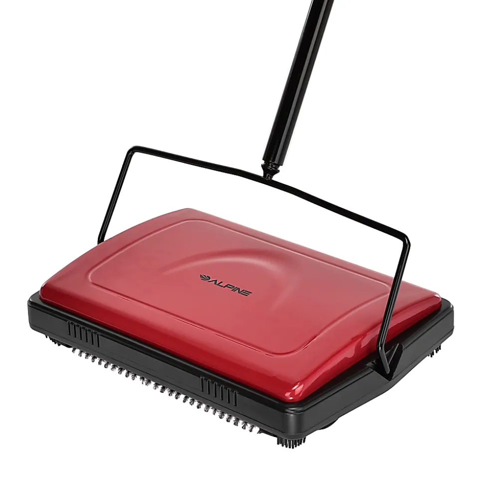 Alpine Manual Triple Brush Floor And Carpet Sweepers, Red, Pack Of 2 Sweepers