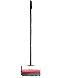 Alpine Manual Triple Brush Floor And Carpet Sweepers, Red, Pack Of 2 Sweepers