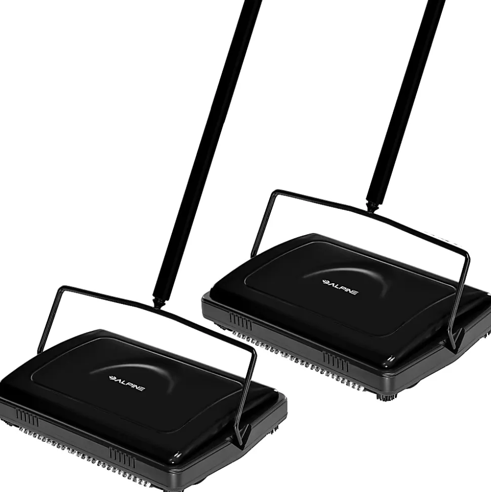 Alpine Manual Triple Brush Floor And Carpet Sweepers, Black, Pack Of 2 Sweepers