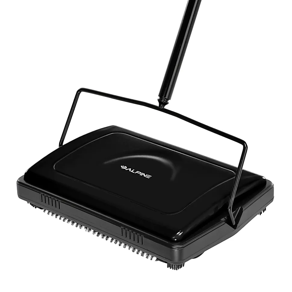 Alpine Manual Triple Brush Floor And Carpet Sweepers, Black, Pack Of 2 Sweepers