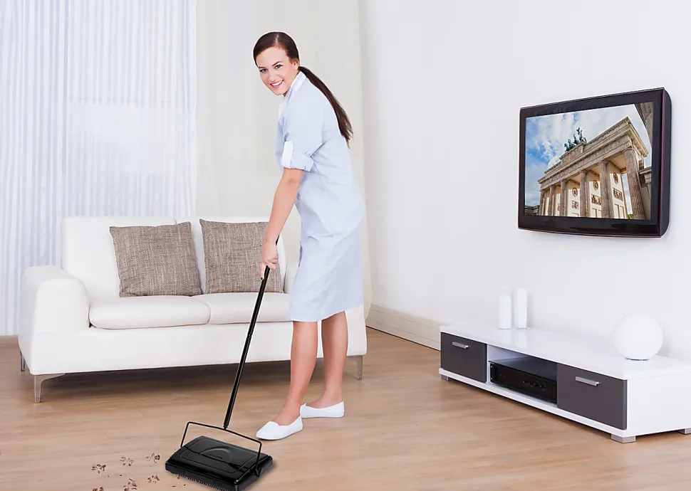 Alpine Manual Triple Brush Floor And Carpet Sweepers, Black, Pack Of 2 Sweepers
