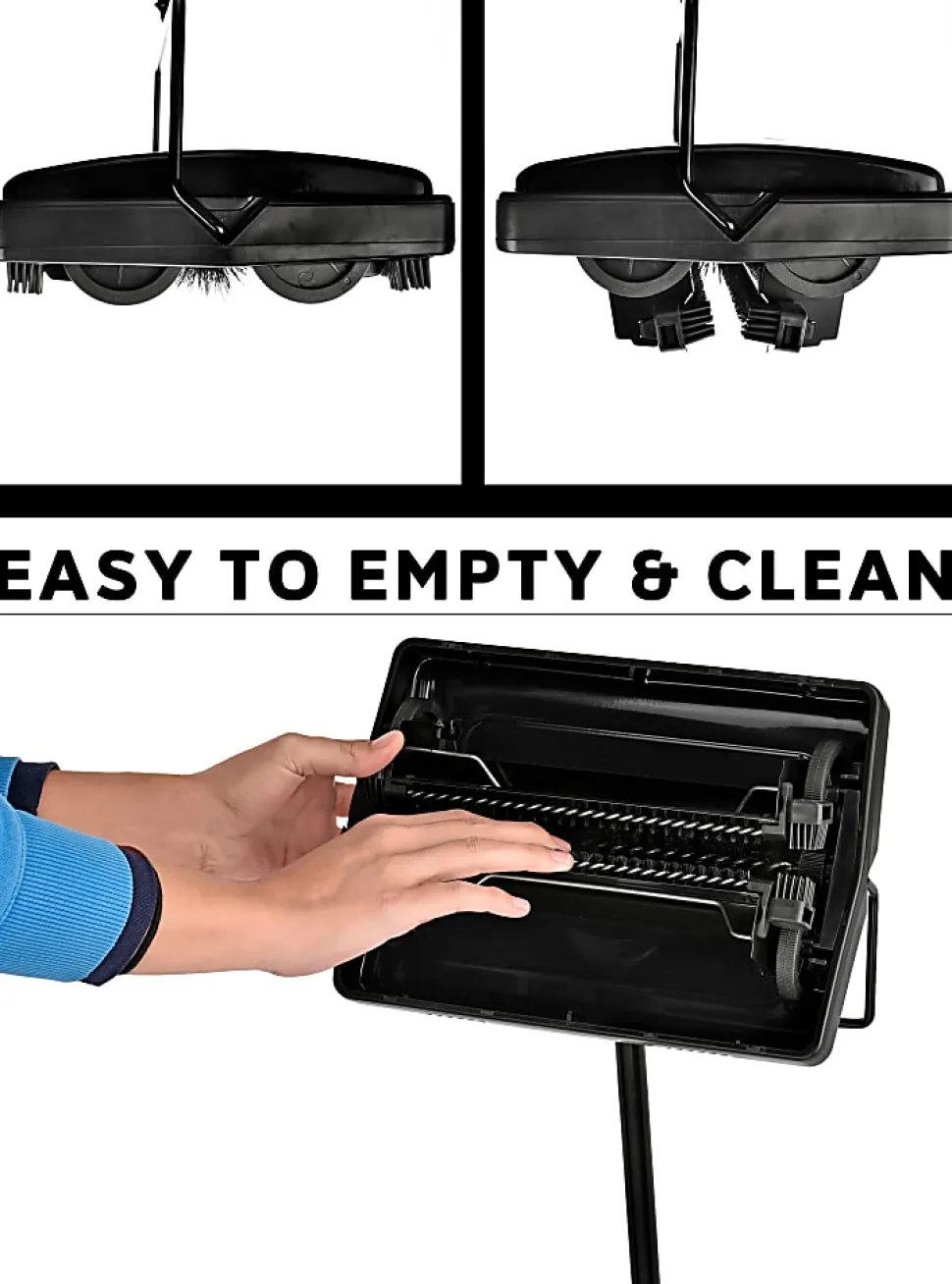 Alpine Manual Triple Brush Floor And Carpet Sweepers, Black, Pack Of 2 Sweepers