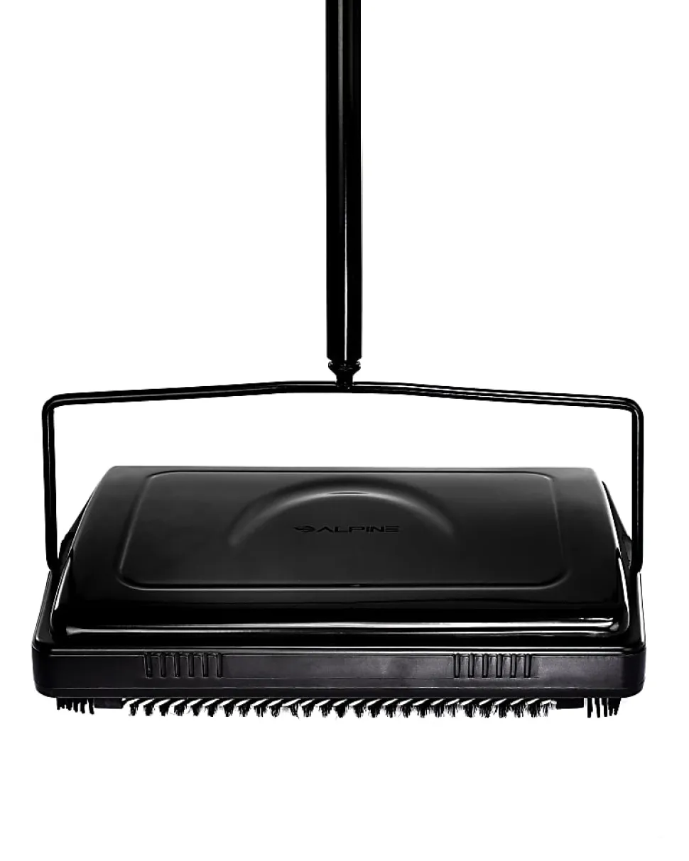 Alpine Manual Triple Brush Floor And Carpet Sweepers, Black, Pack Of 2 Sweepers