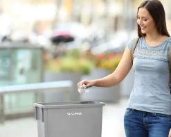 Alpine Rectangular Polypropylene Slim Trash Can, 23 Gallons, Gray