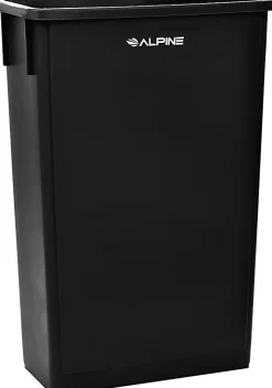 Alpine Rectangular Polypropylene Slim Trash Can, 23 Gallons, Black