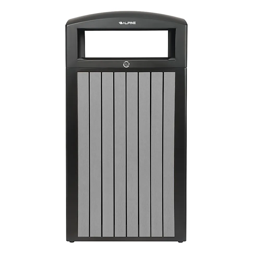 Alpine Slatted Plastic Panel Outdoor Trash Can, 40 Gallon, 40-15/16”H x 21-5/16”W x 21-5/16”D, Gray
