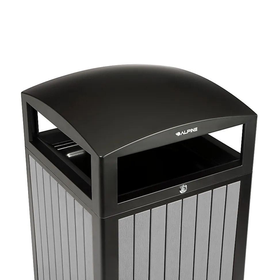 Alpine Slatted Plastic Panel Outdoor Trash Can, 40 Gallon, 40-15/16”H x 21-5/16”W x 21-5/16”D, Gray
