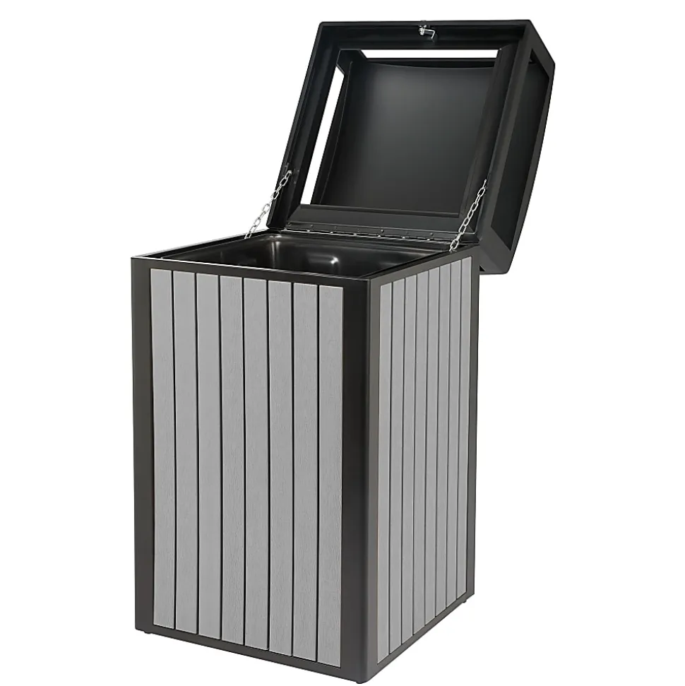 Alpine Slatted Plastic Panel Outdoor Trash Can, 40 Gallon, 40-15/16”H x 21-5/16”W x 21-5/16”D, Gray
