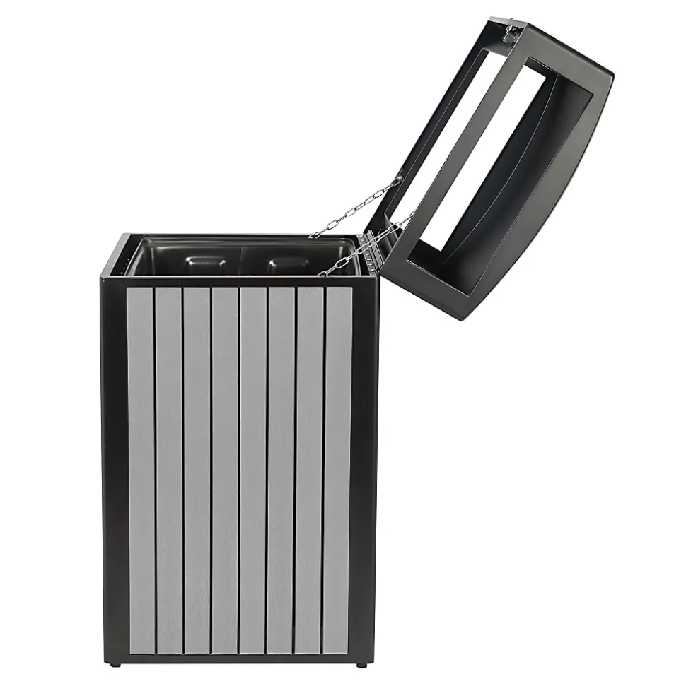 Alpine Slatted Plastic Panel Outdoor Trash Can, 40 Gallon, 40-15/16”H x 21-5/16”W x 21-5/16”D, Gray