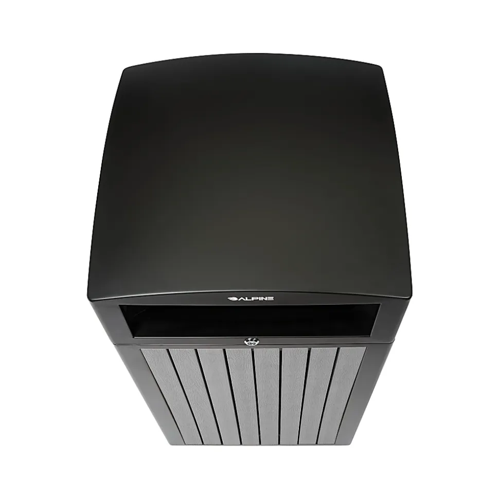 Alpine Slatted Plastic Panel Outdoor Trash Can, 40 Gallon, 40-15/16”H x 21-5/16”W x 21-5/16”D, Gray