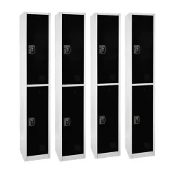 Alpine 2-Tier Steel Lockers, 72”H x 12”W x 12”D, Black, Set Of 4 Lockers