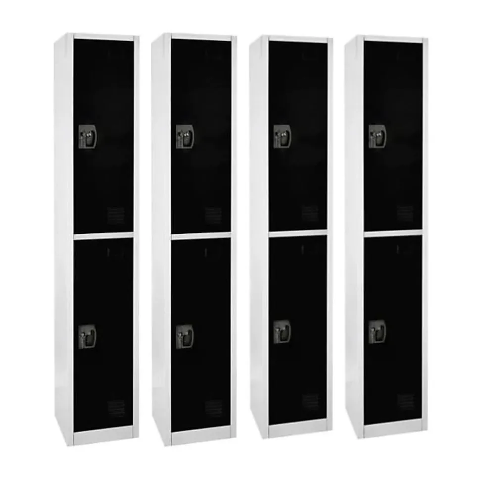 Alpine 2-Tier Steel Lockers, 72”H x 12”W x 12”D, Black, Set Of 4 Lockers
