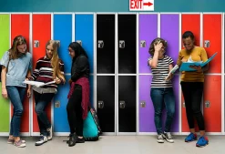 Alpine 2-Tier Steel Lockers, 72”H x 12”W x 12”D, Black, Set Of 4 Lockers