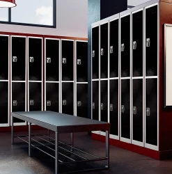 Alpine 2-Tier Steel Lockers, 72”H x 12”W x 12”D, Black, Set Of 4 Lockers