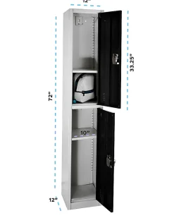 Alpine 2-Tier Steel Lockers, 72”H x 12”W x 12”D, Black, Set Of 4 Lockers