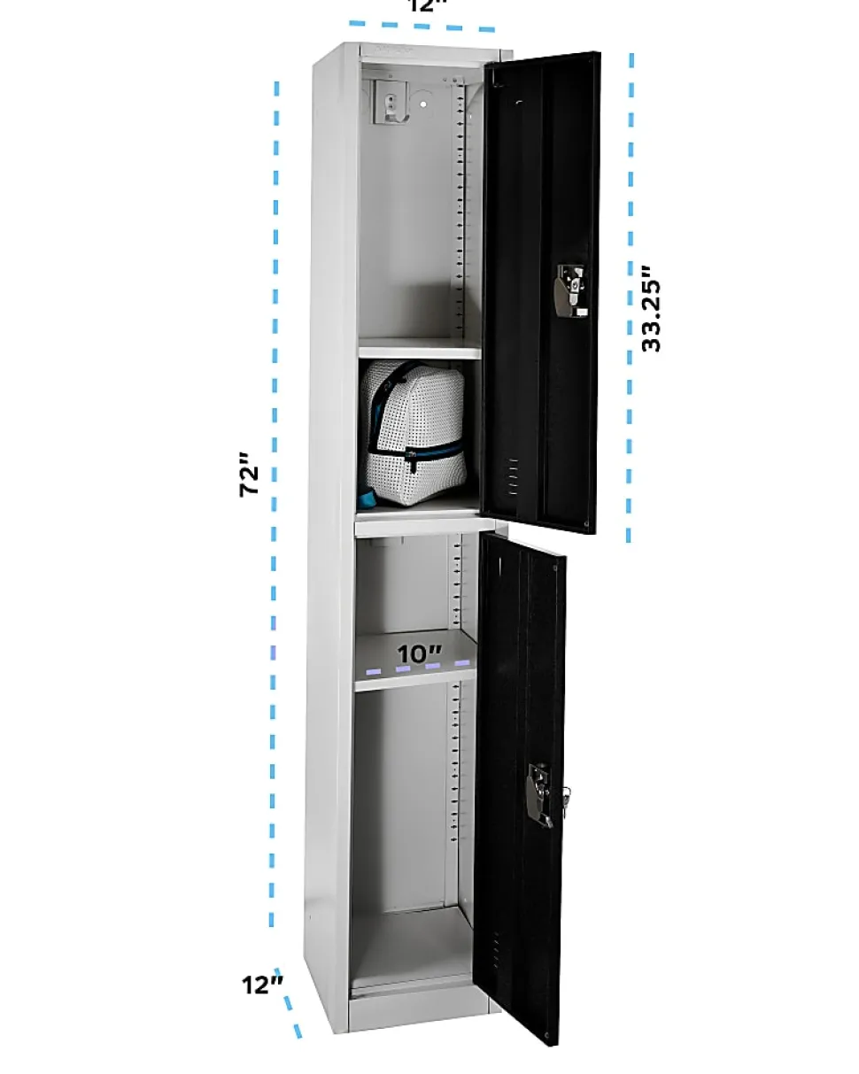 Alpine 2-Tier Steel Lockers, 72”H x 12”W x 12”D, Black, Set Of 4 Lockers