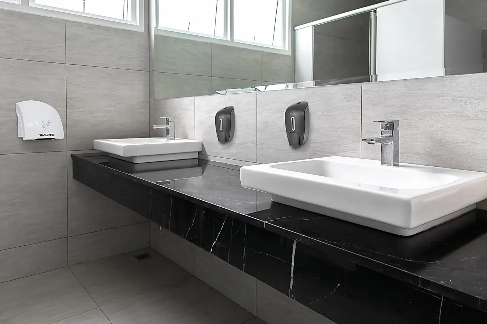 Alpine Wall-Mounted Hand Soap Dispensers, 9-5/8"H x 4-5/8"W x 4-1/8"D, Gray, Pack Of 2 Dispensers