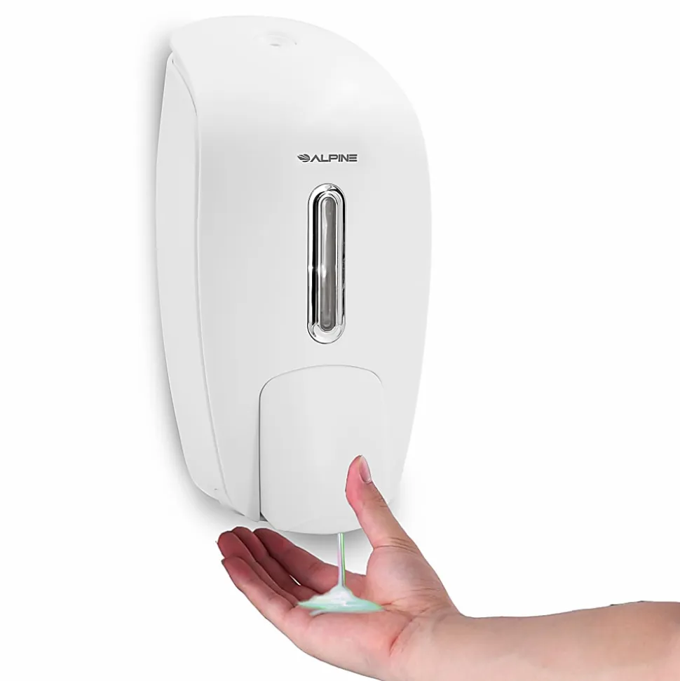 Alpine Wall-Mounted Hand Soap Dispensers, 9-5/8"H x 4-5/8"W x 4-1/8"D, White, Pack Of 2 Dispensers
