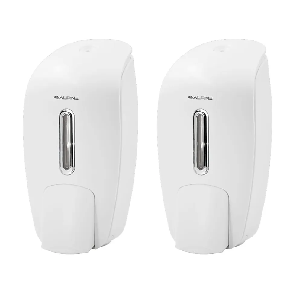 Alpine Wall-Mounted Hand Soap Dispensers, 9-5/8"H x 4-5/8"W x 4-1/8"D, White, Pack Of 2 Dispensers