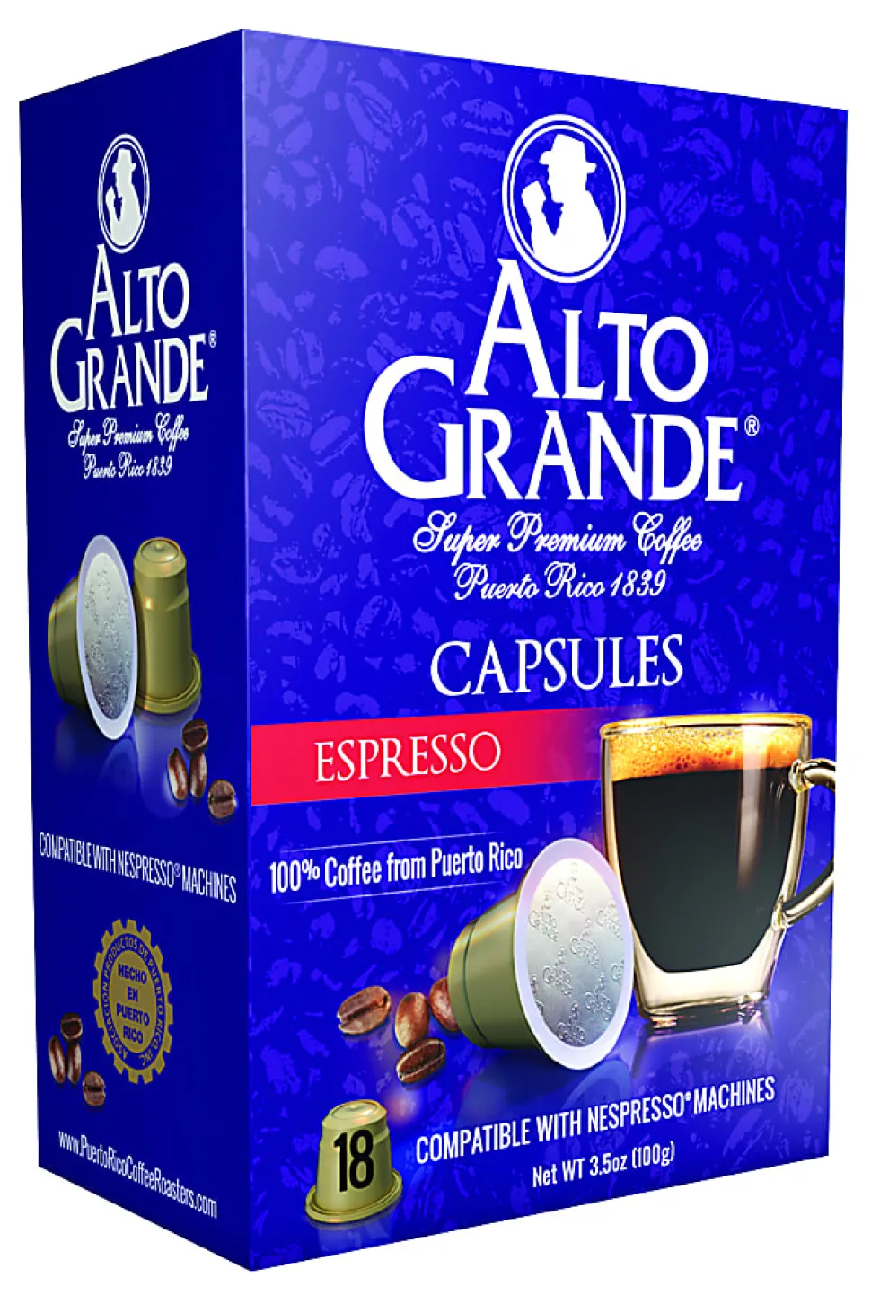 Alto Grande Single-Serve Coffee Pods, Classic Roast, Espresso, Carton Of 18