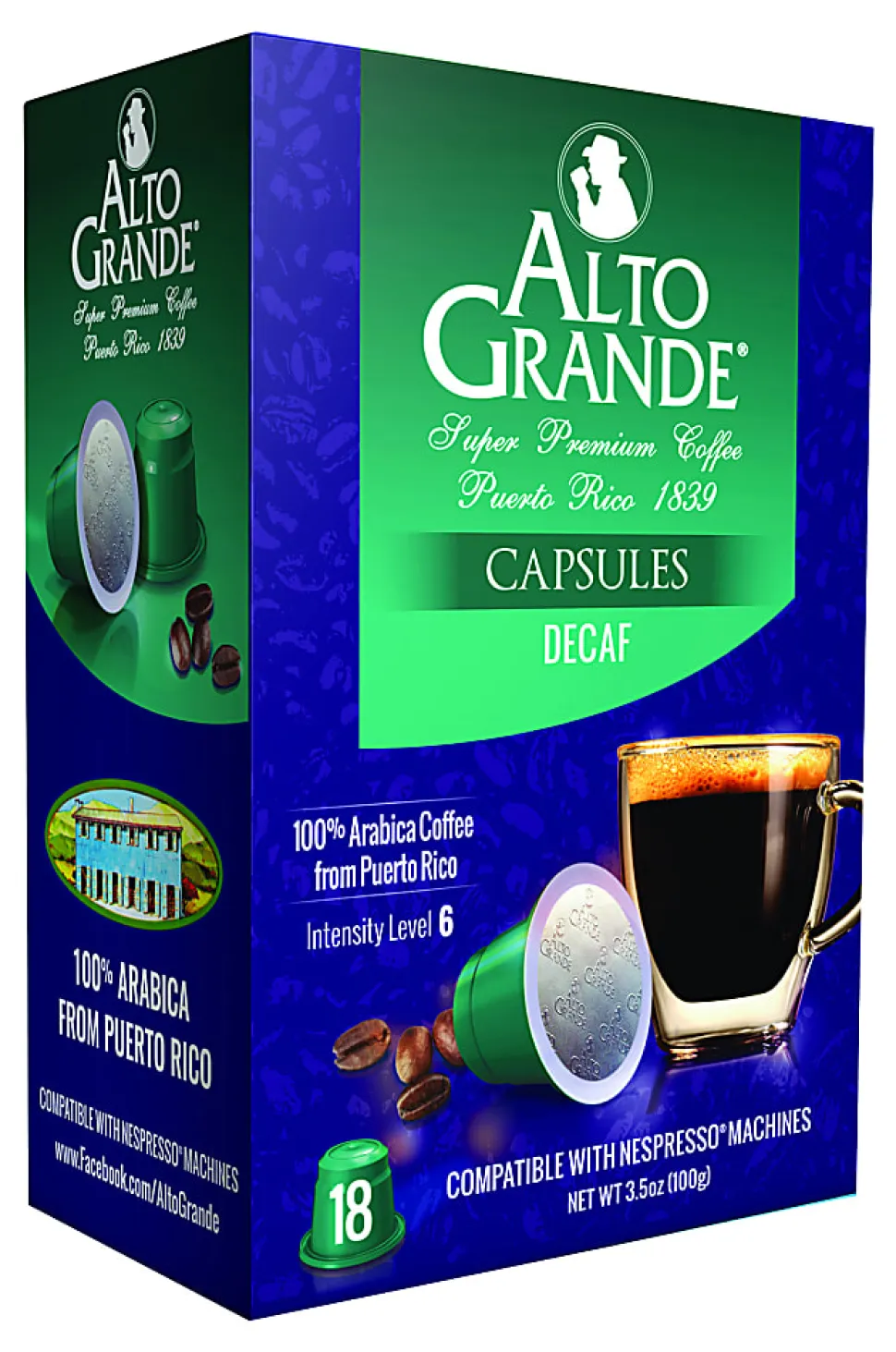 Alto Grande Single-Serve Coffee Pods, Classic Roast, Decaffeinated, Carton Of 18