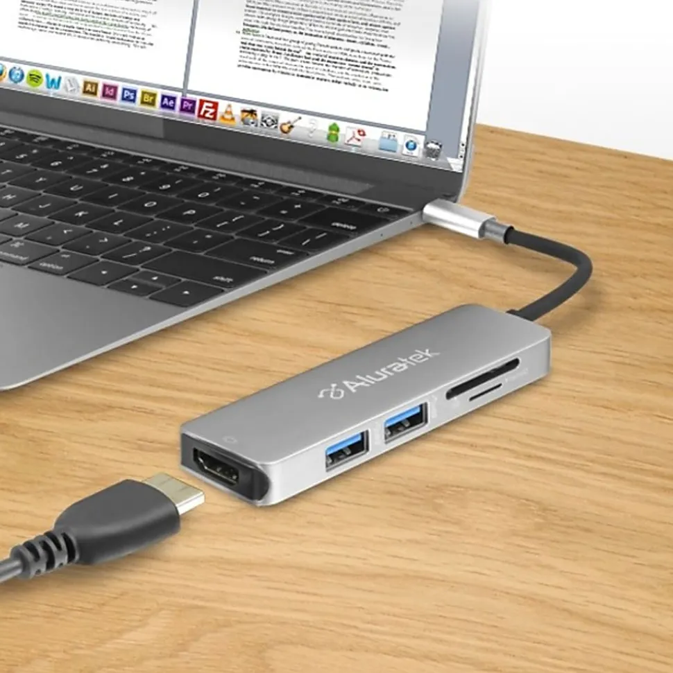 Aluratek USB Type-C Multimedia Hub and Card Reader with HDMI - for Notebook, Tablet PC, Desktop PC - USB Type C - 3 x USB Ports - HDMI - Wired
