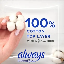 Always Pure Cotton Feminine Pads For Women With Wings, Size 2, Heavy, Unscented, 24 Pads Per Pack, Case Of 3 Packs