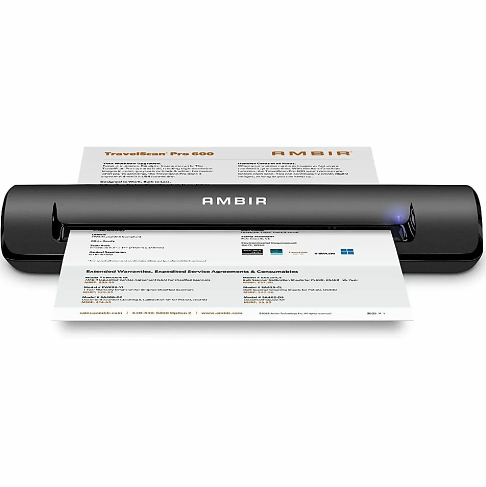 Ambir TravelScan Pro Portable Document Scanner - 48 bit Color - 8 bit Grayscale - 600 dpi - USB