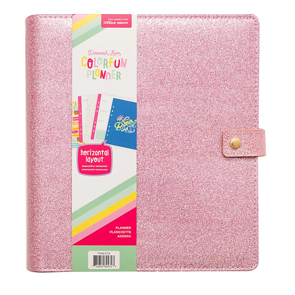 American Crafts Damask Love Colorfun Planner, 8-1/2" x 9-1/2", Pink Glitter, 356266