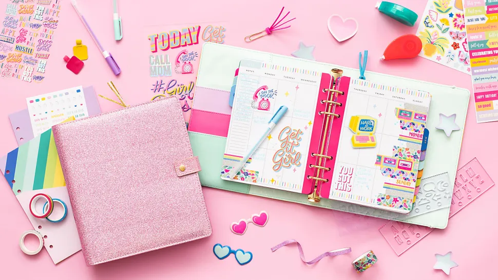 American Crafts Damask Love Colorfun Planner, 8-1/2" x 9-1/2", Pink Glitter, 356266