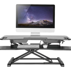 Amer Mounts Dual Monitor 38"W Adjustable Height Standing Desk With Keyboard Tray, Black