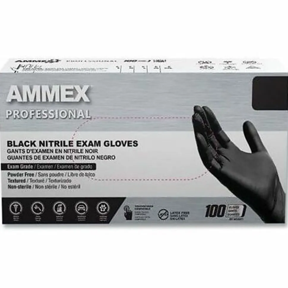 AMMEX Professional Black Nitrile Powder Free Exam SM Gloves