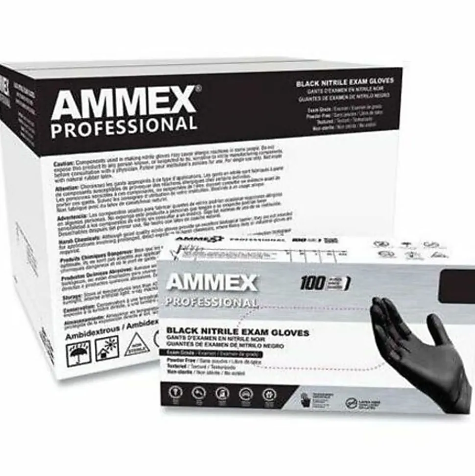 AMMEX Professional Black Nitrile Powder Free Exam Large Gloves