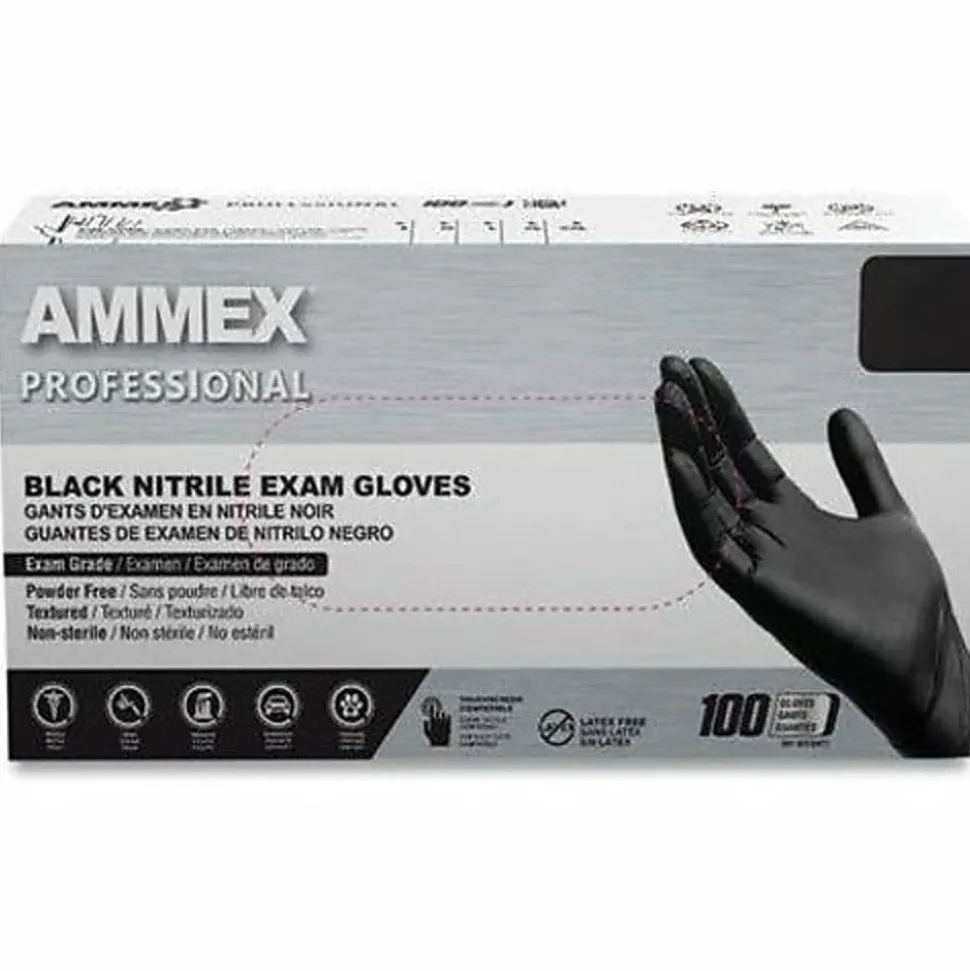 AMMEX Professional Black Nitrile Powder Free Exam Large Gloves