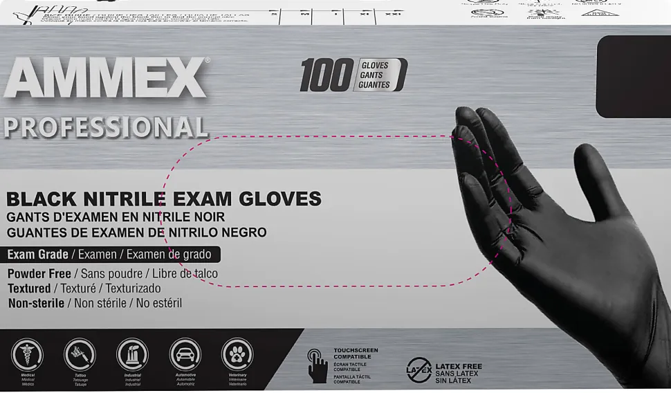 AMMEX Professional Black Nitrile Powder Free Exam Large Gloves