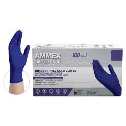 Ammex Professional Indigo Disposable Powder-Free Nitrile Exam Gloves, X-Large, Box Of 100 Gloves