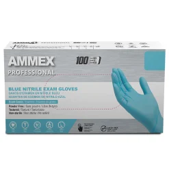 Ammex Professional Powder-Free Exam-Grade Nitrile Gloves, Medium, Blue, Box Of 100 Gloves