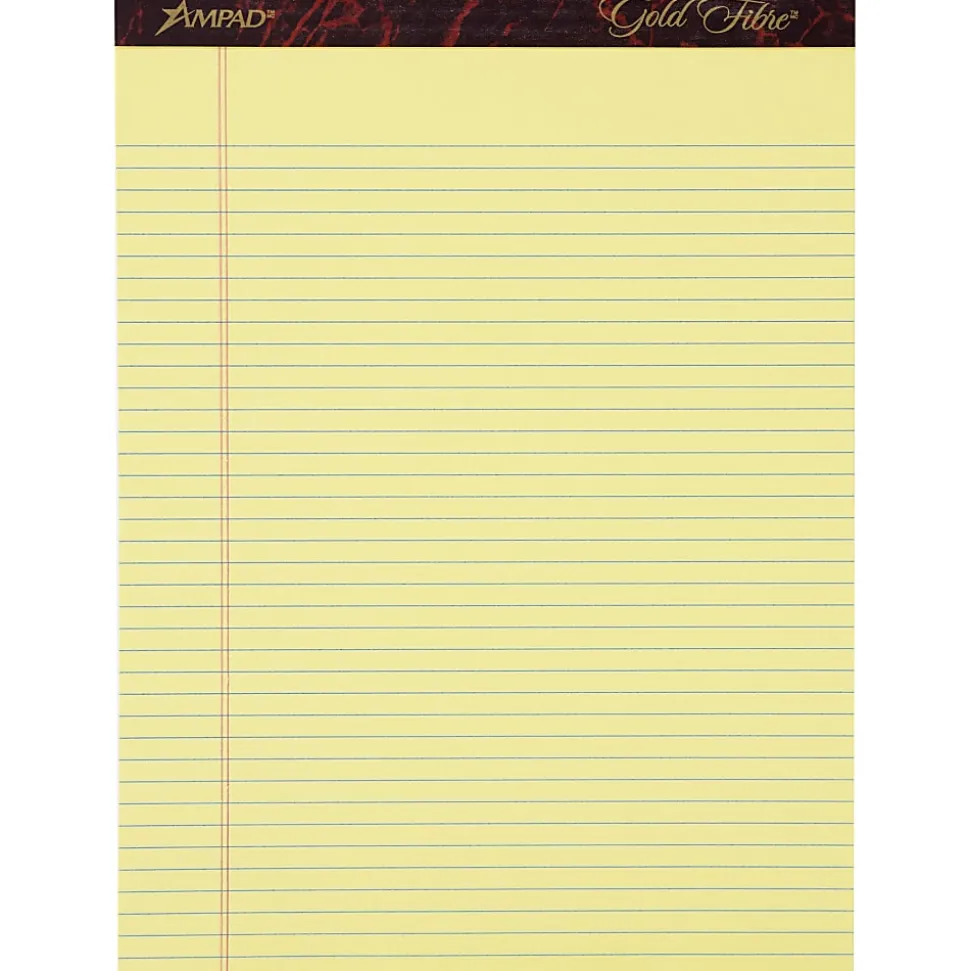 Ampad Gold Fibre Remanufactured Writing Pads, Letter Size, Narrow Ruled, 50 Sheets, Canary Yellow, Pack Of 12