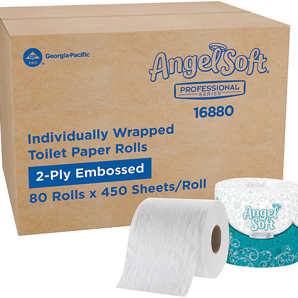 Angel Soft Professional Series® 2-Ply Embossed Toilet Paper, 20% Recycled Fiber, 80 Rolls per Case, 450 Sheets per Roll