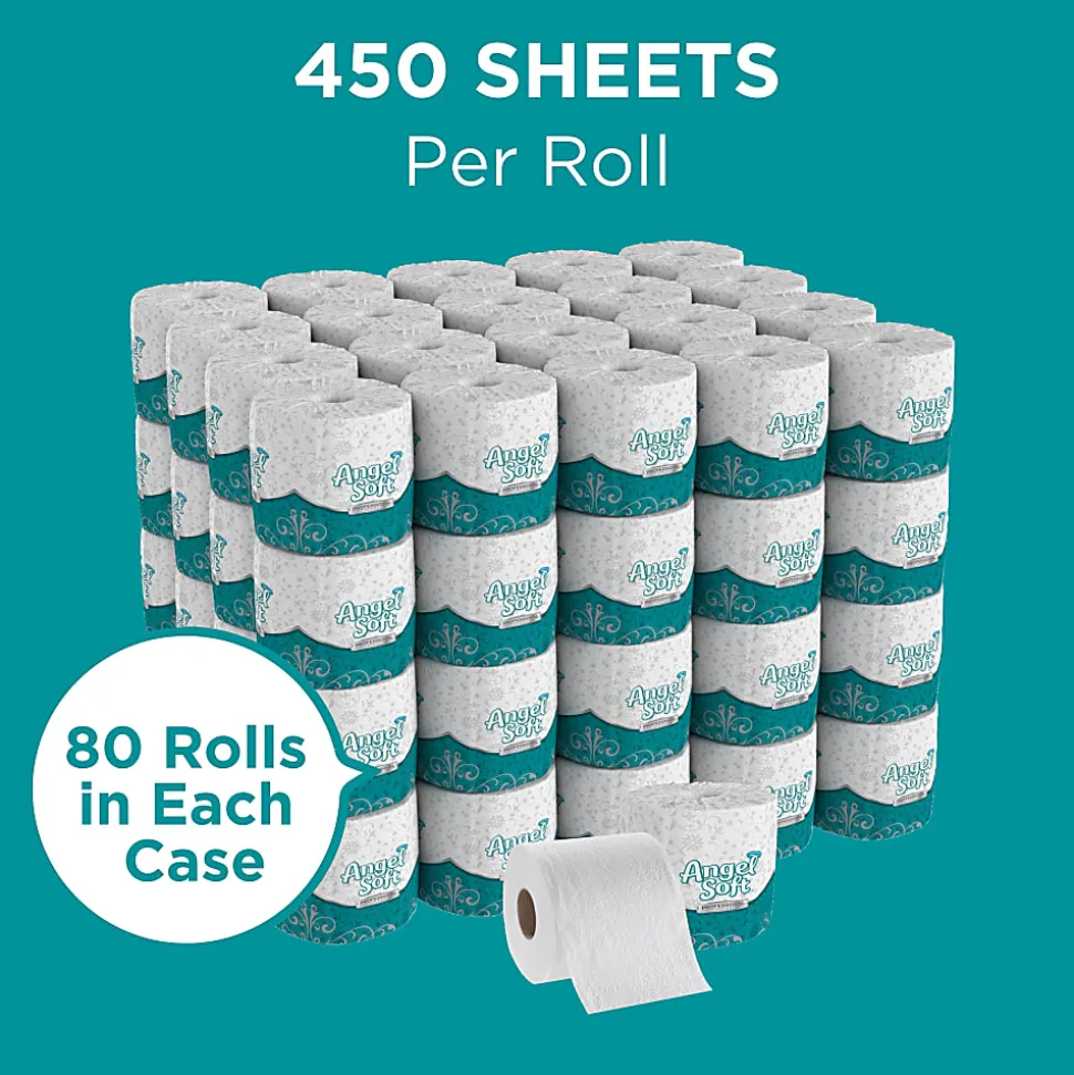 Angel Soft Professional Series® 2-Ply Embossed Toilet Paper, 20% Recycled Fiber, 80 Rolls per Case, 450 Sheets per Roll