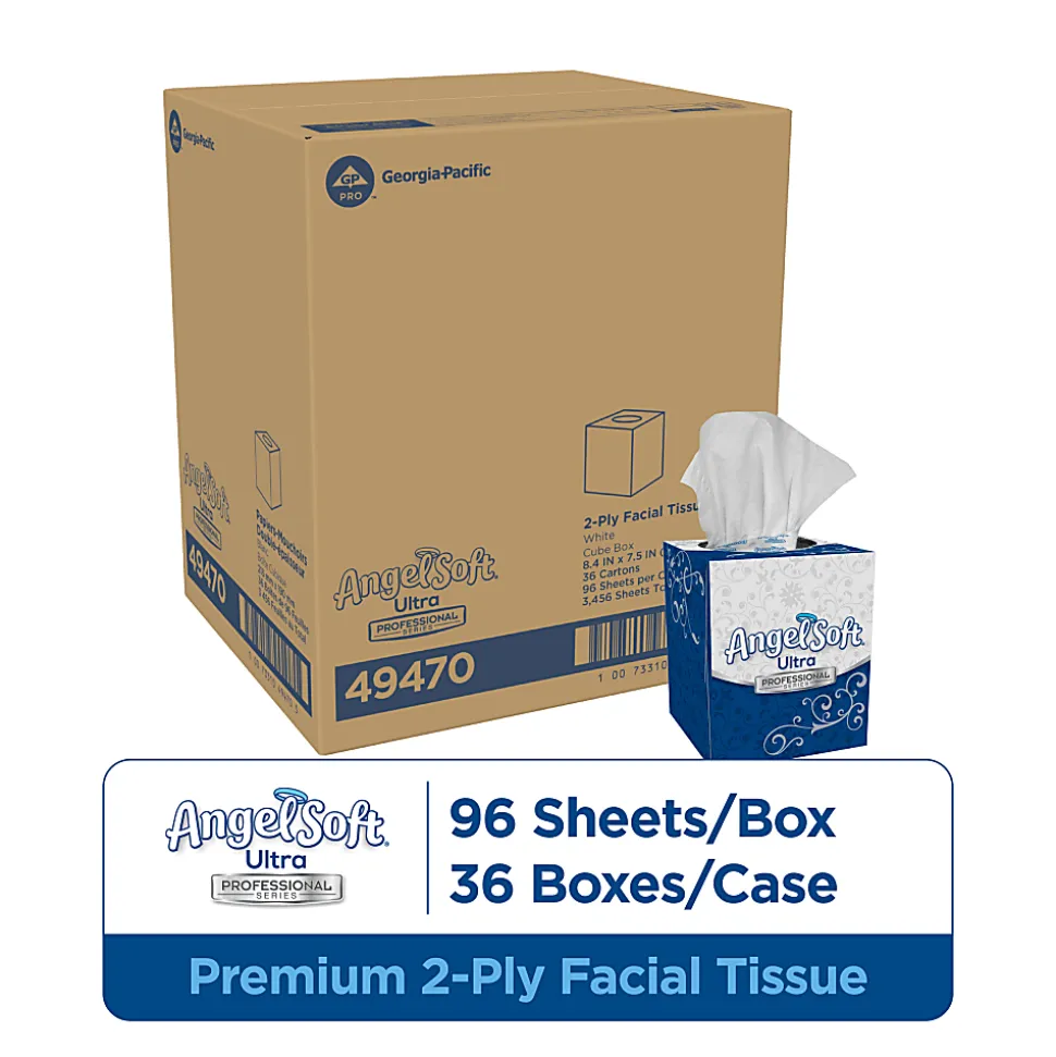 Angel Soft Ultra Professional Series® Premium 2-Ply Facial Tissue, Cube Box, 96 Sheets Per Box, Case Of 36 Boxes