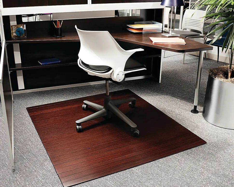 Anji Mountain Bamboo Roll-Up Chair Mat, 48" x 52", 1/4"-Thick, Dark Cherry