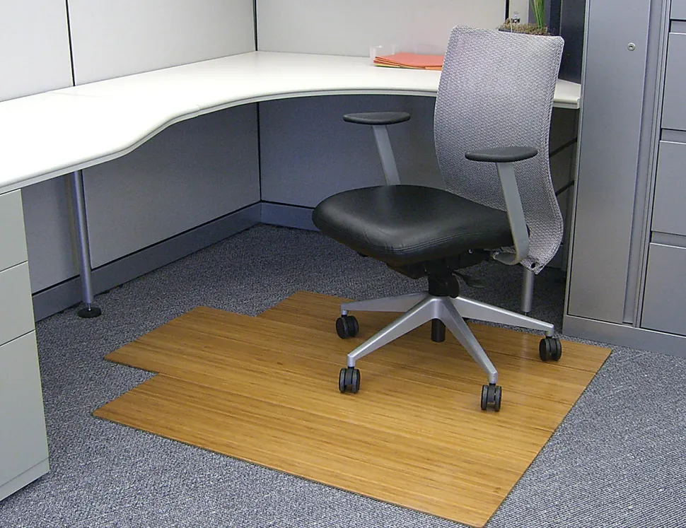 Anji Mountain Bamboo Roll-Up Chair Mat, 44" x 52", 1/4"-Thick, 9 1/4" Tongue, Natural