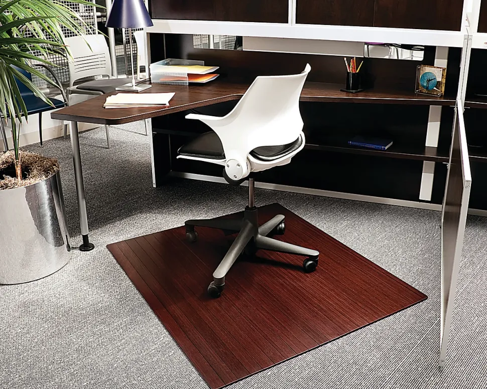 Anji Mountain Bamboo Roll-Up Chair Mat, 48" x 42", 1/4"-Thick, Dark Cherry