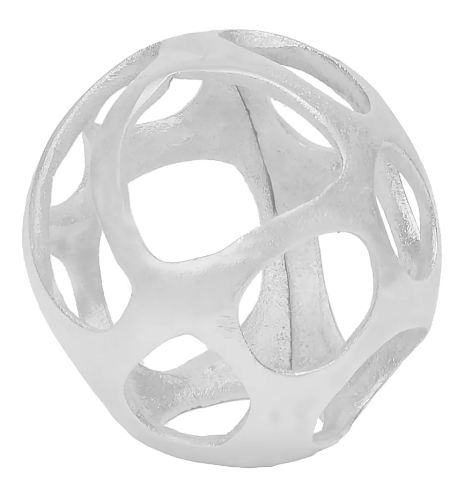 Anji Mountain Decorative Cast Silver Sphere, 4"H x 4"W x 4”D, Silver